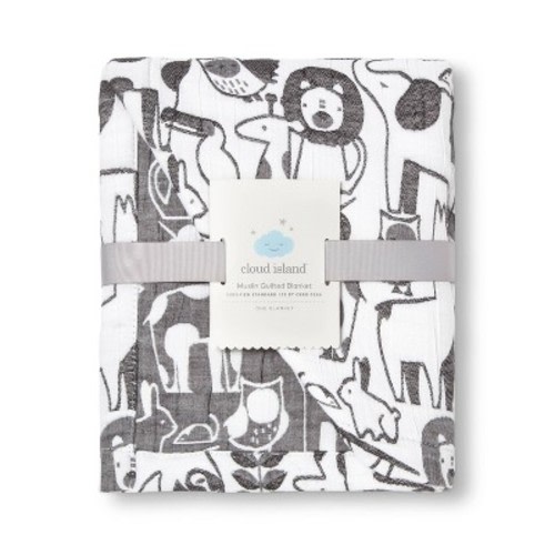 Muslin Quilt Blanket Animals - Cloud Island™ White/Black