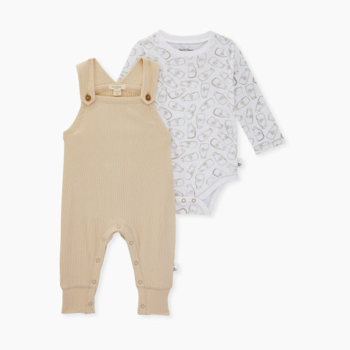 Burt's Bees Baby Organic Cotton Ribbed Jumpsuit & Bodysuit Set - Milk, Newborn
