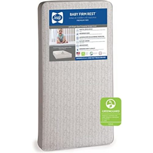 Sealy Baby Firm Rest Antibacterial 2-Stage Dual Firmness Waterproof Baby Crib Mattress & Toddler Bed Mattress, 204 Premium Coils, Medical-Grade Surface, Hypoallergenic, Made in USA, 52"X28"