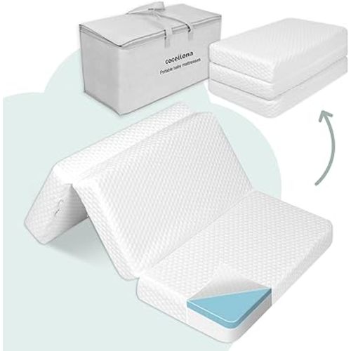 Trifold Pack and Play Mattress, 38x26 Dual Sided Memory Foam Baby Mattress for Pack n Play Playpen, Portable Foldable Pack N Play Mattresses with Breathable Cover Travel Bag