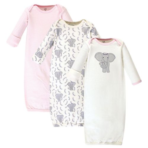 Touched By Nature Baby Girl Organic Cotton Long-sleeve Gowns 3pk, Girl Elephant, 0-6 Months