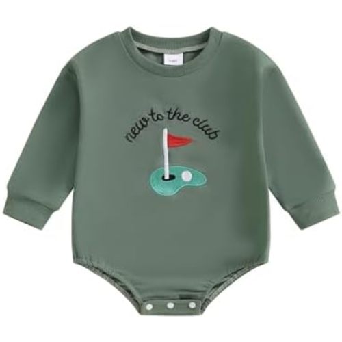 KMBANGI Newborn Baby Boy Golf Outfit New to The Club Sweatshirt Romper Infant Golfing Onesie One Piece Bodysuit Fall Clothes