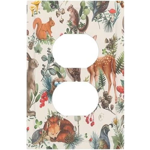 Decorative Outlet Covers Funny Animals Country Deer Mushrooms Rabbits Foxes 1 Gang Wall Plate Receptacle Duplex Light Switch Cover Plate Single Dual Plug Covers Electrical Switchplate