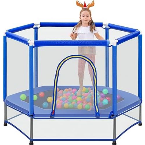 Merax 55" Mini Trampoline for Kids, 4.5FT Indoor Outdoor Toddler Trampoline with Safety Enclosure Net and Pit Balls Baby Small Trampoline Birthday Gifts for Girl and Boy Age 3 Months and up,