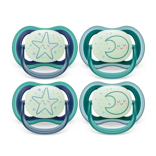 Philips Avent Ultra Air Pacifier - 4 x Light, Breathable Glow-in-The-Dark Baby Pacifiers for Babies Aged 6-18 Months, BPA Free with Sterilizer Carry Case, SCF376/08