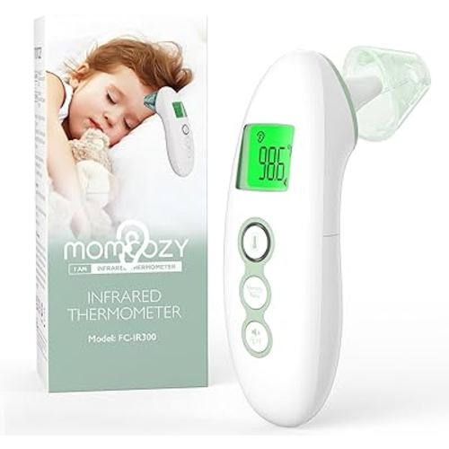 Momcozy Non-Contact Forehead and Ear Thermometer, Digital Infrared Thermometer for Adults and Children, with Child Mode, Fever Alarm Function, Mute and Memory Functions, Fast and Accurate Measurement