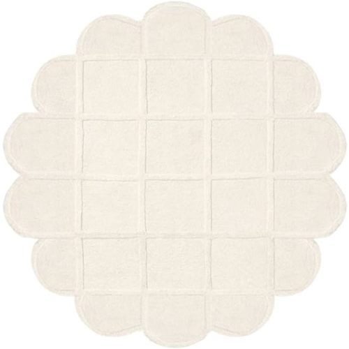 Selena Scallop Area Rug – 8' R – Handmade Wool Area Rugs – Beige – Rugs for Living Room, Bedroom – Anti-Skid – Carpets with Non-Slip Natural Backing with 100% Cotton