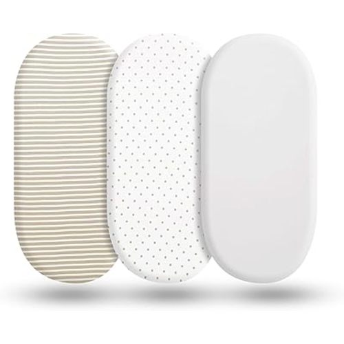 ORGANICKID Bassinet Sheets Fitted GOTS Certified Organic Cotton Non-Distracting Design Pack of 3