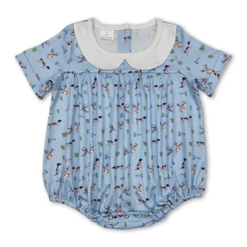 Yawoo Garments Short Sleeves Duck Dog Deer Light Blue Baby Boy Romper