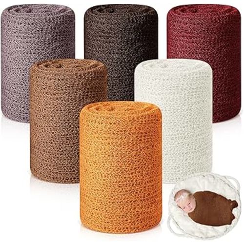 Tudomro 6 Pcs 15.8 x 59'' Newborn Baby Stretch Wraps Set 6 Colors Baby Photography Props Unisex Newborn Long Ripple Wrap Photo Blanket for Baby Girl Boy Christmas DIY Photography Prop(Elegant Color)