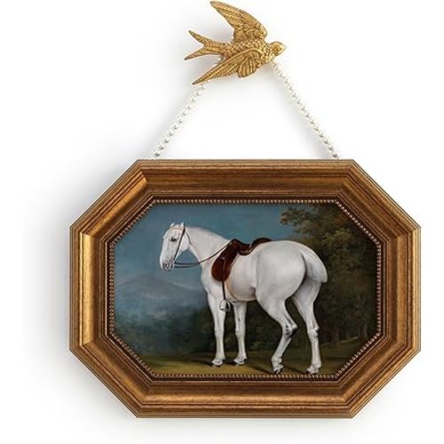 Gold Framed Canvas Wall Art Vintage Decor, Horse Classical Oil Painting Prints,8"x12" Picture Frame With Accessories for Living Room Bathroom Kitchen