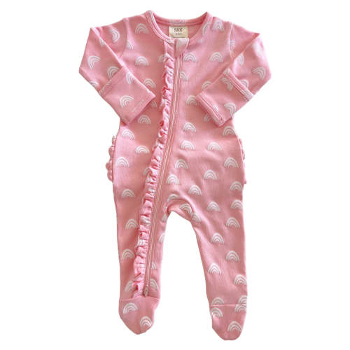 Blush Rainbow / Organic Frill Zip Footie