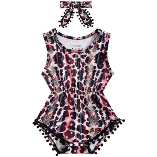 Baby Girl Clothes 0-24 Months Floral Sleeveless Newborn Romper Jumpsuit Outfit Set with Headband