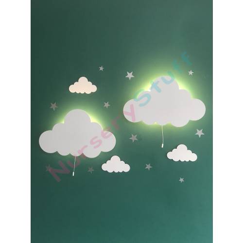 Set of 2 CLOUD Wall Light,Wooden Wall Light, Kids Room Decor, Baby Room Night Light, Nursery Room Lighting, Child Wall Lamp,Baby Shower Gift