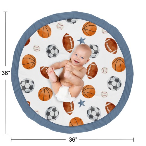 Sweet Jojo Designs Sports Theme Boy Baby Tummy Time Playmat Watercolor Vintage Soccer Balls Football Baseball Basketball Blue
