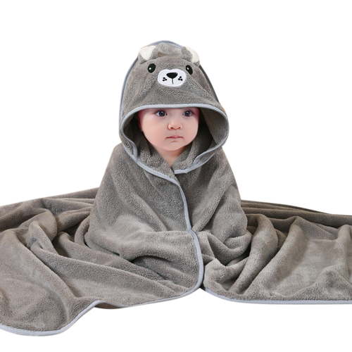 Zhuashum Hooded Bath Towel For Baby Boys Girls Cartoon Bathrobe Coral Towel Shower Warm Weardark Gray