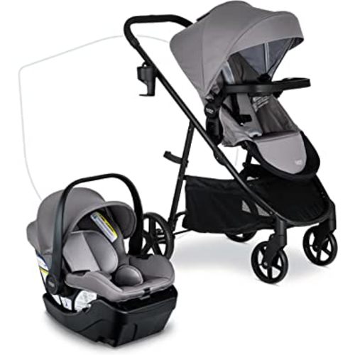 Britax Willow Brook Baby Travel System, Infant Car Seat and Stroller Combo with Aspen Base, ClickTight Technology, RightSize System and 4 Ways to Stroll, Graphite Glacier
