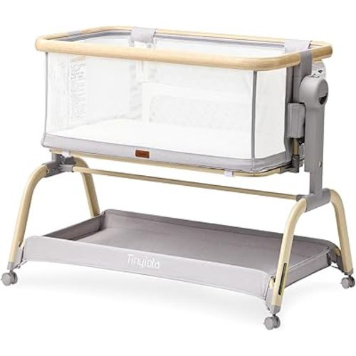 Tinyiota 3 in 1 Baby Bassinet,Rocking Bedside Crib Sleeper for Newborns,Adjustable Height Bassinet with Mattress and Soft,Breathable Sheet,Full-Mesh Sides,Stable&Cozy Crib for Babies