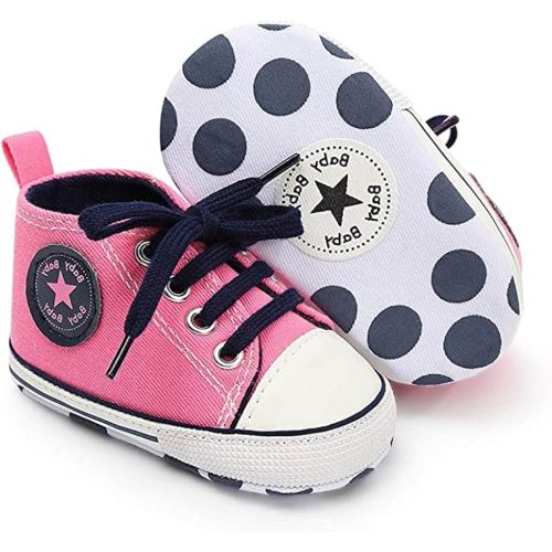 Unisex Baby Soft Sole Sneakers, Canvas Denim High Top, Newborn Infant First Walkers