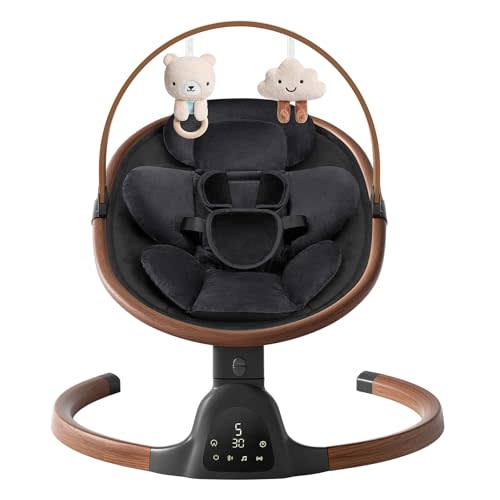 Baby Swings for Infants, Electric Infant Swing with 5 Speed Modes, 5-Point Harness, 3 Timer Settings, Built-in Songs & Bluetooth, Portable Modern Swing for Indoor & Outdoor (Black)