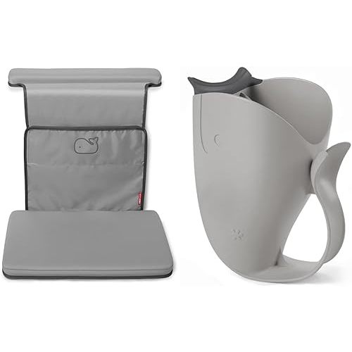 Skip Hop Baby Bath All-in-One Elbow Saver and Kneeler with Tear-Free Waterfall Rinser Cup, Grey