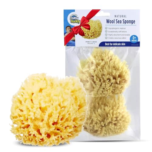 Baby Buddy Natural Wool Sea Sponge, Newborn Bath Time Essential, Ultra Soft for Delicate Skin, Hypoallergenic and Biodegradable, 2 Pack