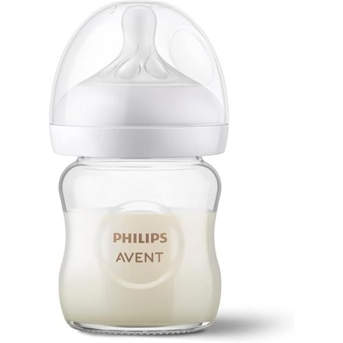 4oz Glass Baby Bottle with Natural Nipple (Slow Flow, Flow 2)