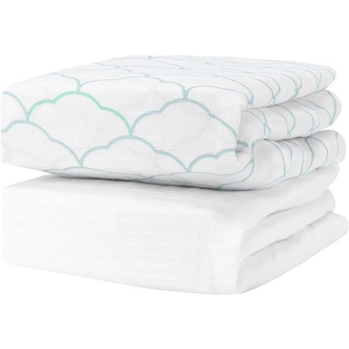 Newton Baby Organic Fitted Crib Sheets - 100% Breathable and Ultra-Soft, 100% Organic Muslin Cotton, Dreamweaver Print in Moonstone Mist + Solid White, Fits All Standard Cribs - Dreamweaver Moonstone Mist