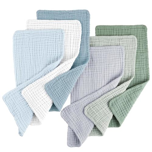 Konssy Muslin Baby Burp Cloths Sets for Unisex- 6 Pack Large 100% Cotton Burping Clothes for Newborn,Baby Girls and Boys - Blue
