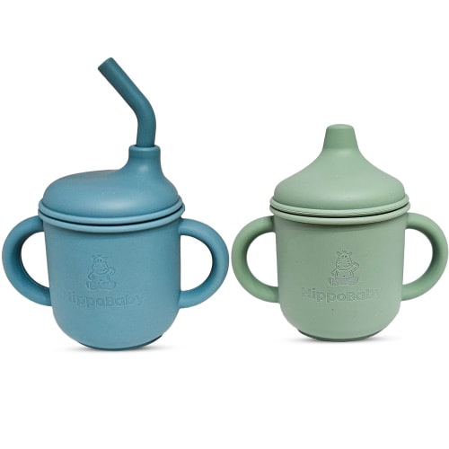 2 pack Silicone Sippy Cups with Straws for Babies and Toddlers (Sky/Mint)