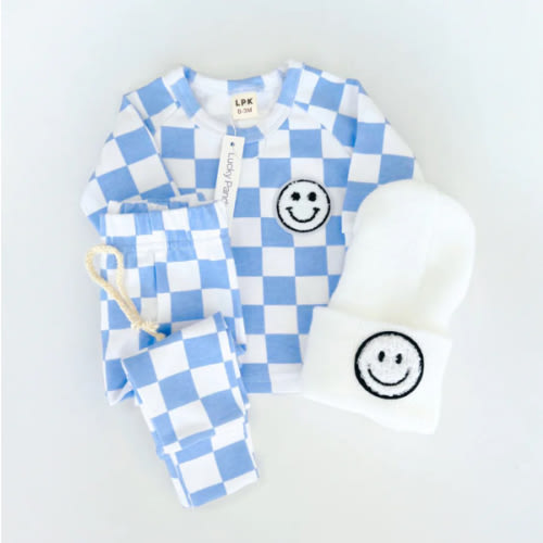 Checkered Smiley Lounge Set | Blue