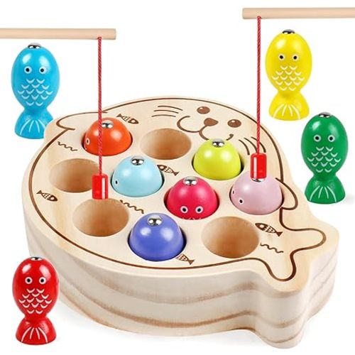 Magnetic Wooden Toys Fishing Game,Toddler Magnetic Fishing Toys Wood Puzzle Montessori Preschool Educational Activities Learning Hand-Eye Coordination Fine Motor Skills Toys for Boys Girls Ages 3+ - Fish-Seal