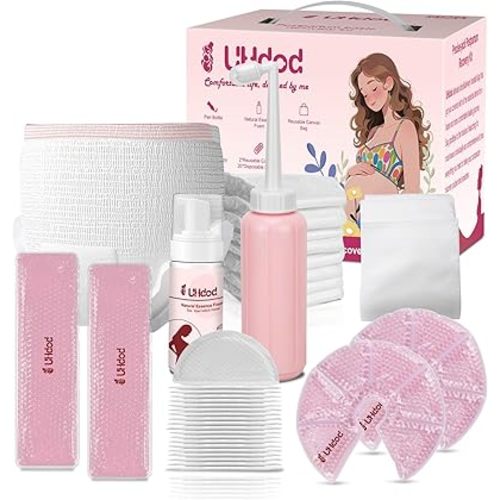 UHdod Postpartum Essentials Recovery Kit, Postpartum Kit for Women After Birth Labor Delivery Care, Disposable Underwear Cold Pads Cooling Foam Peri Bottle Nursing Pads Breast Ice Packs