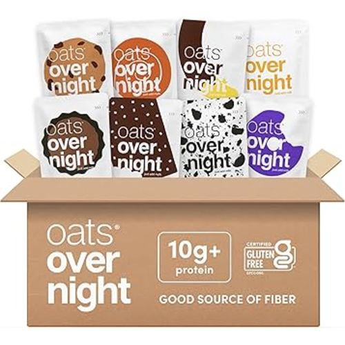 Oats Overnight Dessert Variety Pack - High Protein, High Fiber Breakfast Protein Shake - Gluten Free Oatmeal, Non GMO High Protein Oatmeal - Salted Toffee, Chocolate Satin Pie & More Flavors (8 Pack)