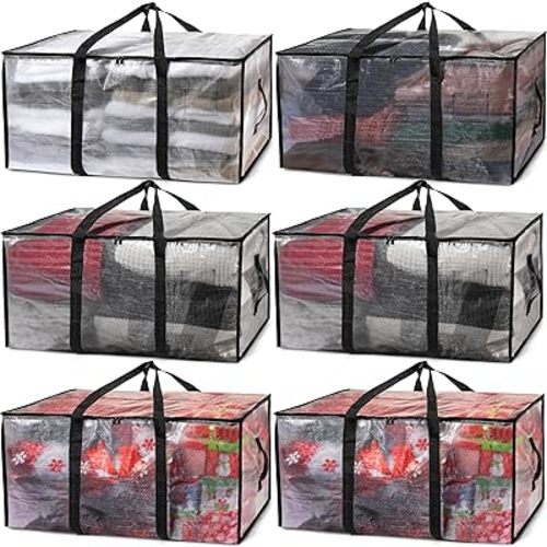 ClearSpace Oversized Moving Bags or Storage Bag – Large Moving Boxes with Backpack Straps, Zippers & Handles – Heavy-Duty Packing Bags for Moving, College Dorm, Christmas Decorations, 6 Pack