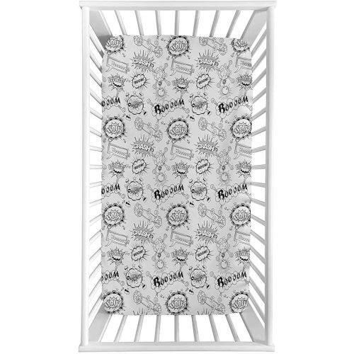 Sketch Fitted Crib Sheet,Pattern with Comic Book Doodle Speech Bubbles Sound Effects Cloud Pop Art Humor Microfiber Silky Soft Toddler Mattress Sheet Fitted,28"x 52"x 8'',Baby Sheet for Boys Girls
