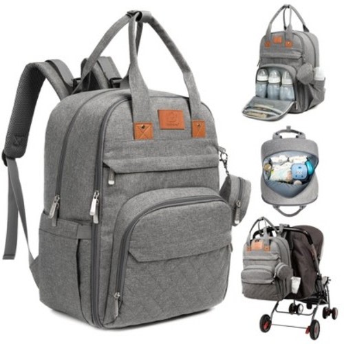 KeaBabies Diaper Bag with Changing Pad - Waterproof Baby Bag, Travel Diaper Bags, Baby Diaper Bag Backpack, Color: Classic gray