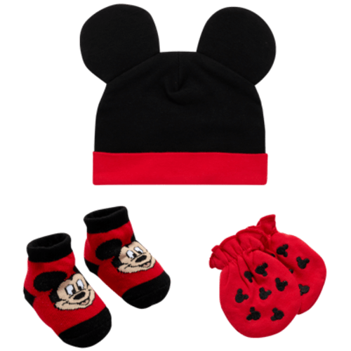 Disney Newborn Boys' Mickey Mouse 3-Piece Layette Gift Set: 3D Ear Hat, Socks, Mittens