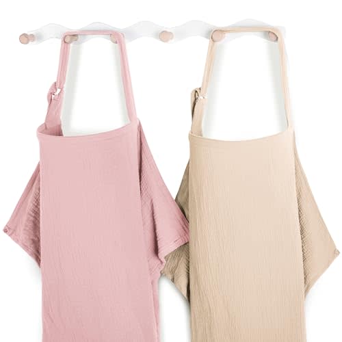 Yoofoss 2 Pack Muslin Nursing Cover for Breastfeeding, 100% Cotton Breastfeeding Cover with Arch Neckline, Soft Breathable Privacy Nursing Covers for Women, Multi-use Breastfeeding Essentials