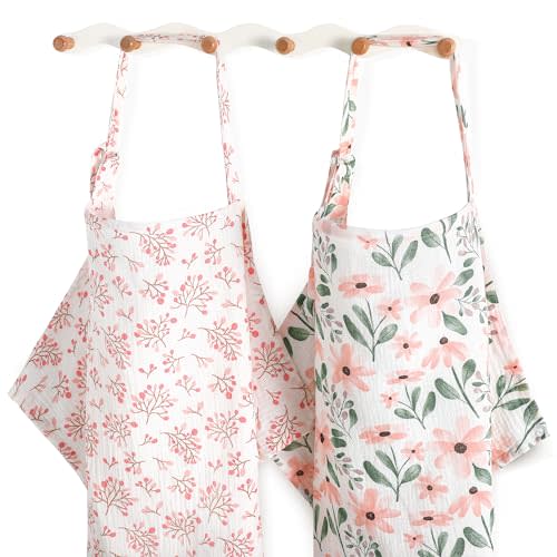 Yoofoss 2 Pack Muslin Nursing Cover for Breastfeeding, 100% Cotton Breastfeeding Cover with Arch Neckline, Soft Breathable Privacy Nursing Covers for Women, Multi-use Breastfeeding Essentials