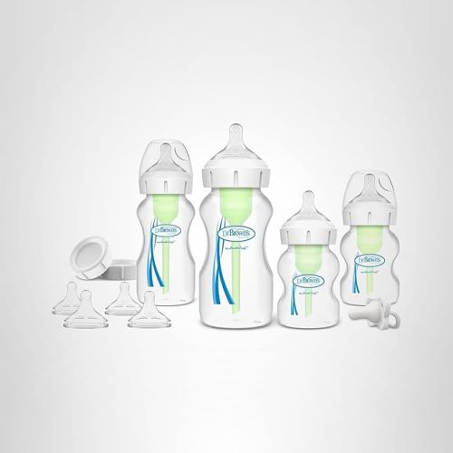 Dr. Brown's Natural Flow® Anti-Colic Options+™ Wide-Neck Bottle Essentials Gift Set with Breast-Like Nipple,100% Silicone HappyPaci™ Pacifier and Baby Bottle Travel Caps