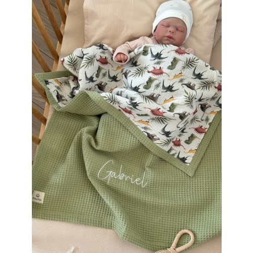Waffle baby blanket, Personalised baby wrap, Organic Swaddle blanket, Forest Theme baby muslin blanket, Custom baby blanket