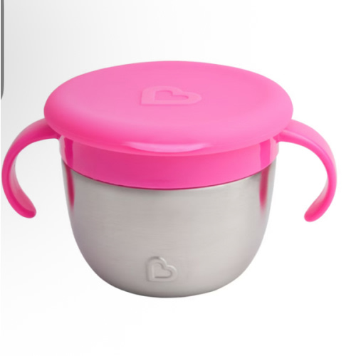 Munchkin® Snack+™ Stainless Steel Snack Catcher Cup with Lid, 9 Ounce, Pink, 1 Pack
