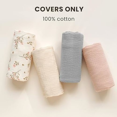 Konssy Muslin Baby Lounger Cover 2 Pack, 100% Cotton Newborn Lounger Cover, Soft and Breathable Baby Nest Slipcover for Boys Girls (Grey,Wheat)