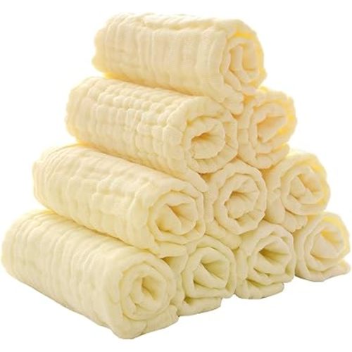 MUKIN Baby Washcloths - Natural Cotton Baby Wipes - Soft Newborn Baby Face Towel for Sensitive Skin- Baby Registry as Shower, 10 Pack 12x12 inches
