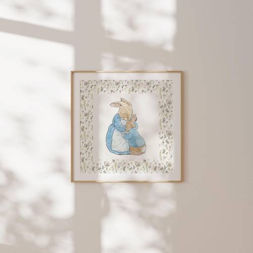 Peter Rabbit and Mom Rabbit Wall Art| Peter Rabbit Printable Art| Hand-drawn Vintage Style Art Print| Cottage Decor| Printable Wall Art|L089