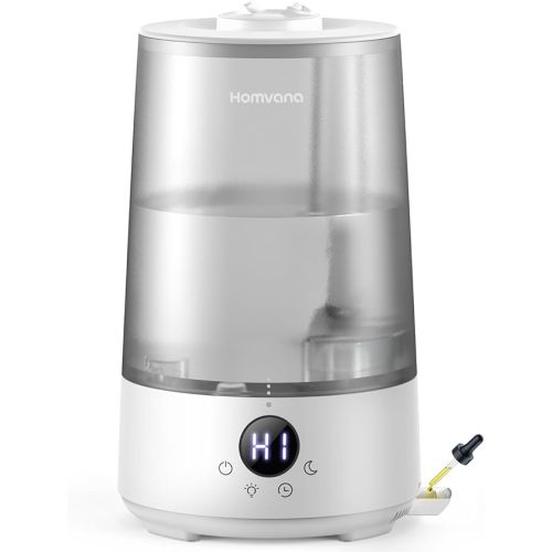 Homvana Small Humidifiers for Baby Bedroom Home, Cool Mist Top-Fill 3.6L 34H, Quiet 23dB (SilentSpray Tech), Kids Humidifier, Essential Oil Diffuser for Office, Plants, Nursery, BPA FREE, 7Color Light