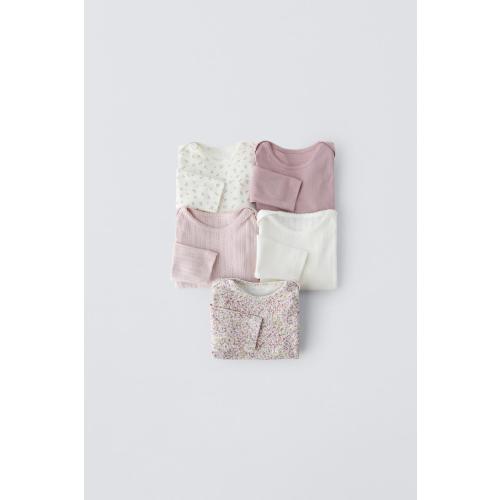 FIVE PACK OF FLORAL BODYSUITS - Pink / Mauve | ZARA United States 0-3 months