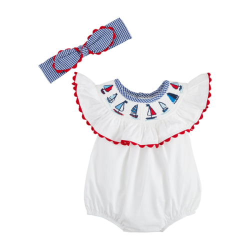 Smocked Sailboat Baby Bubble | Mud Pie