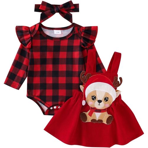 Baby Girl Christmas Thanksgiving Halloween Outfit Ruffled Romper Corduroy Suspender Skirts Sets Fall Winter Clothes